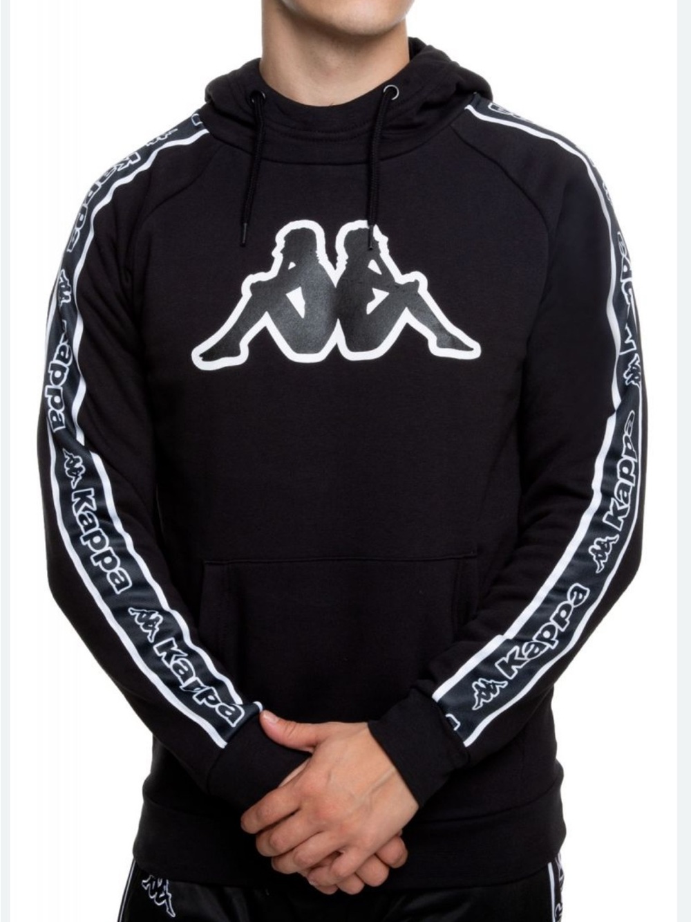 Kappa men’s small S Black Pullover Scuba‎ Hoodie with White Logo Tape